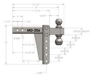 2.0″ Medium Duty 6″ Drop/Rise Hitch